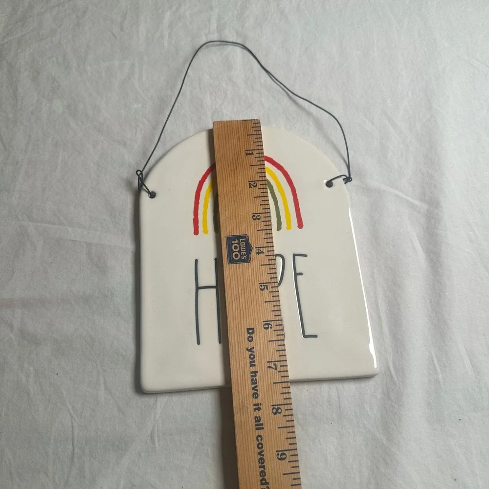 Rae Dunn HOPE Rainbow Ceramic Wall Hanging Plaque Magenta Artisan Collection